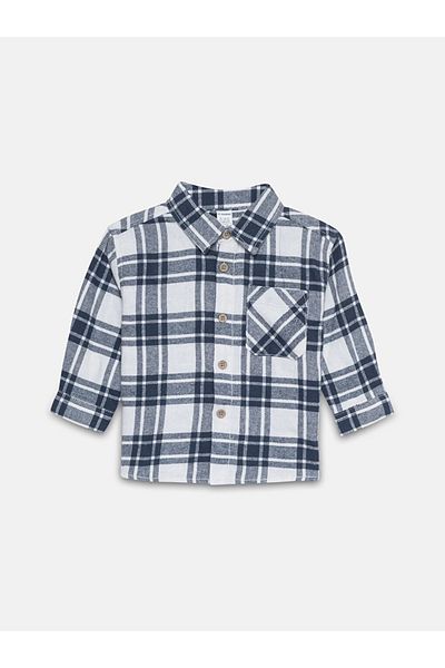 LC Waikiki Детска тъмносиня риза с дълъг ръкав и кариран мотив Lumberjack за момчета LCW