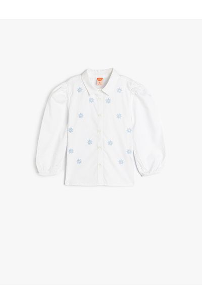 Koton Cotton Floral Embroidery Detail Long Sleeve Shirt