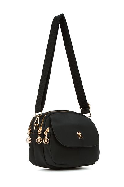 Newish Black Satin Women's Shoulder Bag - Adjustable Cross Strap
