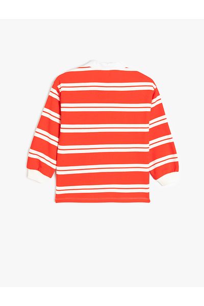 Koton Striped Long Sleeve Button Detailed Polo Neck Sweatshirt