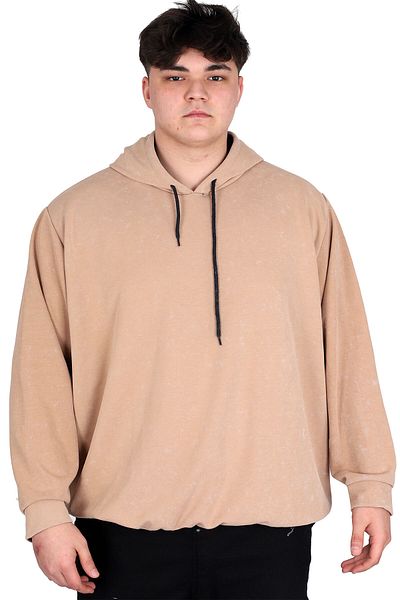 ModeXL Ανδρικό φούτερ με κουκούλα - Mode XL, Oversize, Beige, Acid Wash Interlock U24167