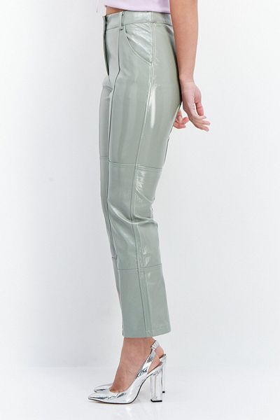 4th & Reckless Women Petite Plain Straight Leg Pant, Sage Green
