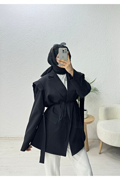 lurex moda Omuz Kuşaklı Blazer Ceket