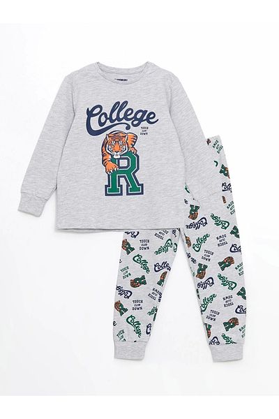 LC Waikiki Lcw Kids Gray Crew Neck Boy Pajamas Set