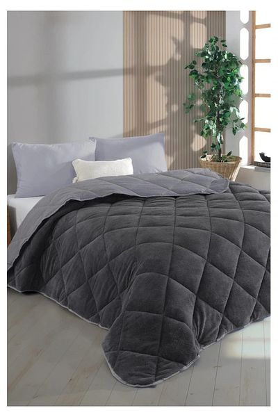 Soft Colours Double Anthracite Wellsoft Quilt Double Sided 195 X 215 Grey/ Anthracite