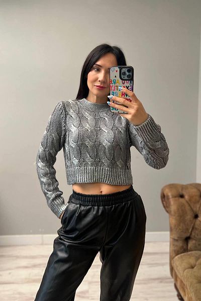 Coral Bright Gray Knitted Short Sweater