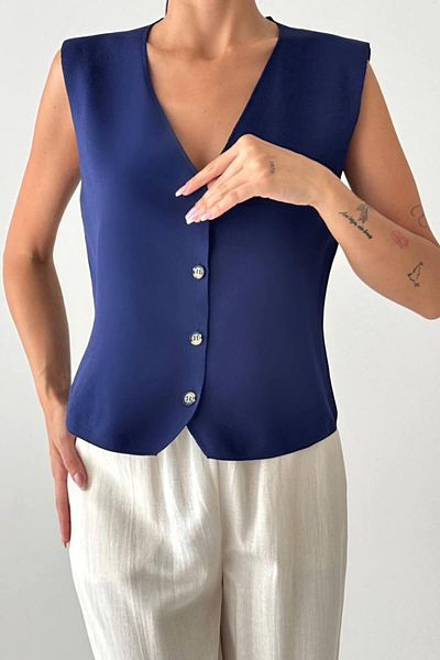 Coral Navy Blue Buttoned Vest