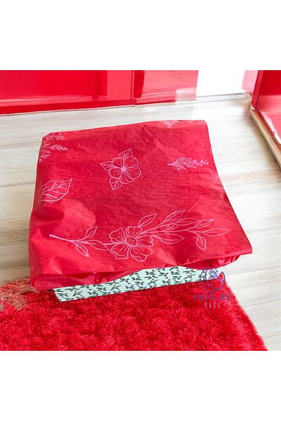 HUR-AY PACK Red and White Floral Printed Pelur - 17Gr. / Red Hırırır Pelur Paper - 50X70 cm 10 Pieces / Special Product