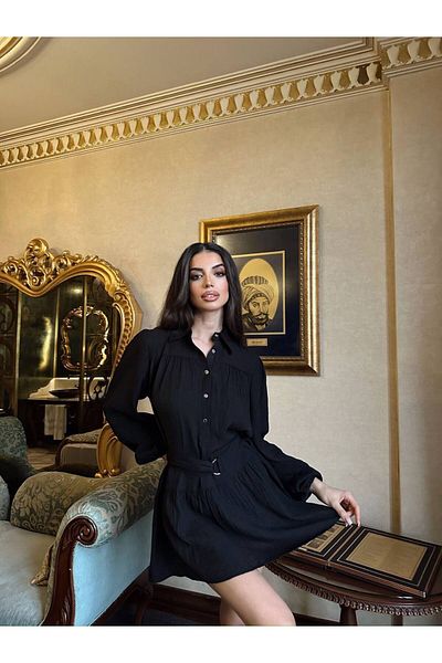 LOCH BUTİK ROCHIE MINI cămașă cu mânecă lungă, cu bretele, neagră
