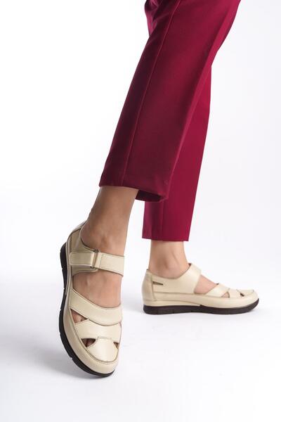 Tamdabu Ayakkabı Γνήσιο Δερμάτινο Χειροποίητο Κρέμα Καθημερινά Γυναικεία Σανδ...