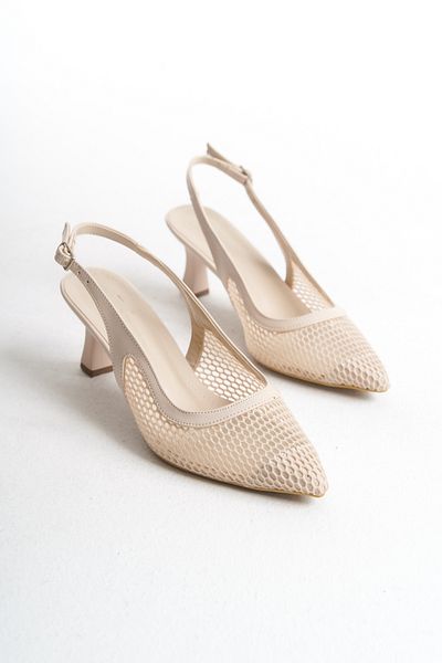 Lizzu Pantofi de damă Siena Beige - plasă deschisă la spate, toc scăzut