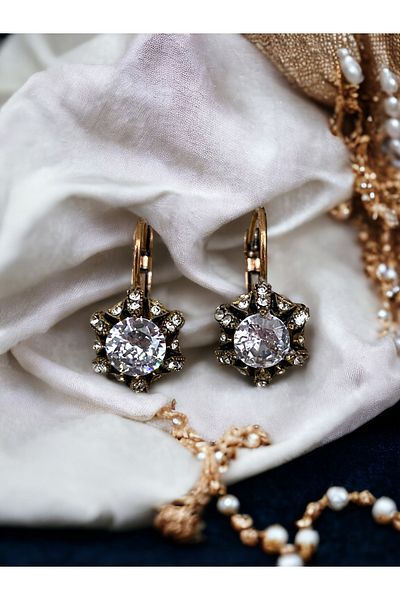 FAYRA ACCESSORIES Diamond Mounted Earrings with Crystal Stones