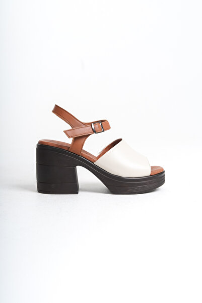 Tamdabu Ayakkabı Genuine Leather Cream Tan 10 cm Platform Orthopedic Single S...