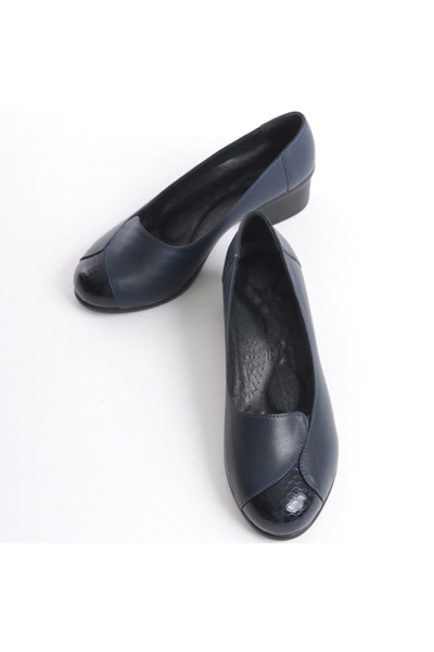 Genuine Leather Anatomical Sole Comfort Women's Navy Blue Shoes