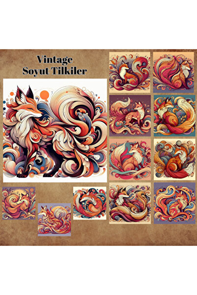 Pink Swan Craft 12 قطعة من الثعالب المجردة العتيقة - مجموعة ملصقات لاصقة لمجلة سجل القصاصات