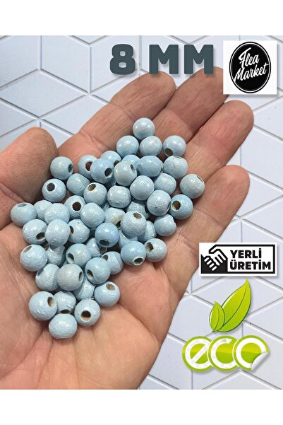 Flea Market Ekonomični paket 1 kilogram drvenih perli 8mm - BEBINO PLAVO - (S...