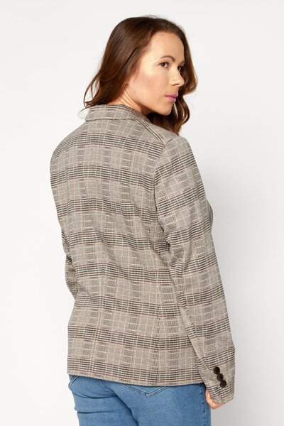 Esprit Women Regular Fit Plaid Blazer, Beige Combo