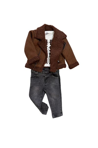 Rhythm Clothing Canözkids Inner Surface Plush Suede Coat, 3-Piece Casual Boys' Bottom-Top Suit