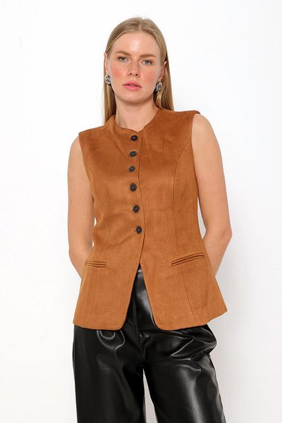 Coral Nubuck Vest - Pocket Detailed Biscuit