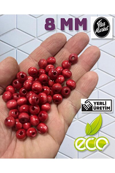 Flea Market Економічний пакет 1 кг 8 мм дерев'яних намистин - ЧЕРВОНИЙ - (сер...