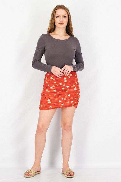 Lace & Beads Women Allover Printed Mini Skirt, Red