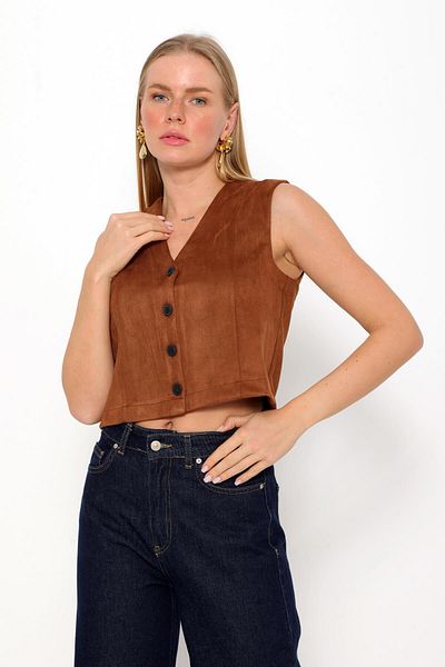Coral Coffee Color Short Nubuck Vest