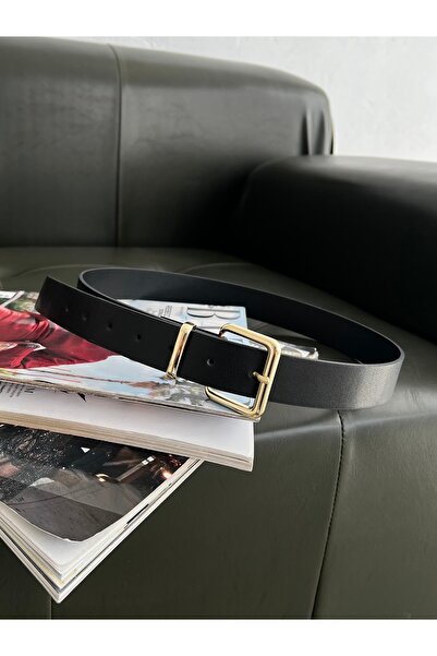 coaksco Cureaua neagră cu cataramă pătrată de aur pentru femei cu punte de aur