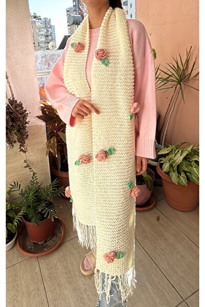 Hobihanem Tuhafiye Çiçek Desenli El Örgüsü Atkı