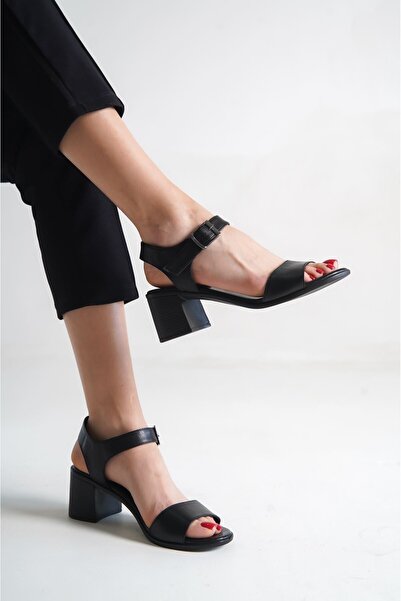 Tamdabu Ayakkabı Γυναικεία παπούτσια με τακούνι από γνήσιο δέρμα μαύρα