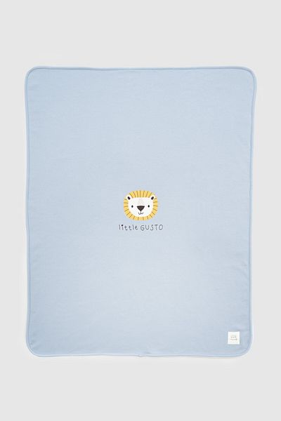 Little Gusto Organic Cotton Double Layer Lion Patterned Blue Baby Blanket