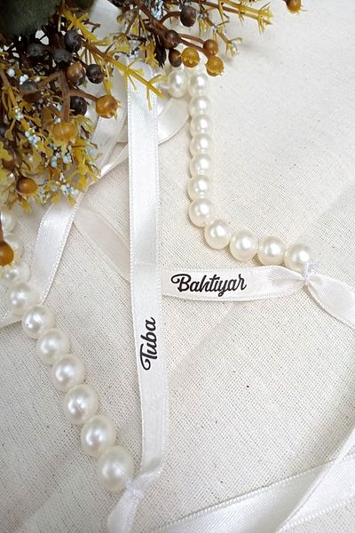 Emtory Home Engagement Ribbon Name Written White Ribbon Cream Pearl Promise & Engagement Ribbon