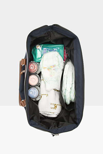 Bagmori Lacivert Baby Bag Baskılı Garnili Anne Bebek Çantası M000008582
