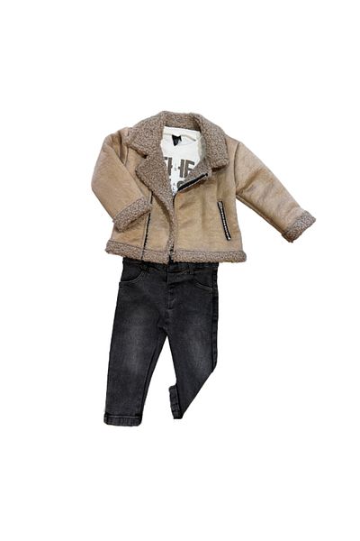 Rhythm Clothing Canözkids Inner Surface Plush Suede Coat, 3-Piece Casual Boys' Bottom-Top Suit