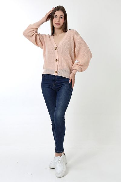 Devinka Cardigan pentru tricotaje cu nasturi la preț pudrat pentru femei
