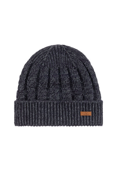 Nordbron Чоловіча темно-синя акрилова м'яка трикотажна шапка з еластичним подвійним складанням, з логотипом, зимова, базова модель Greg