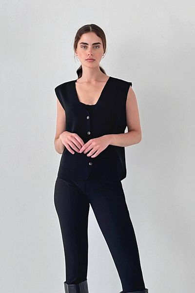 Coral Black Buttoned Vest