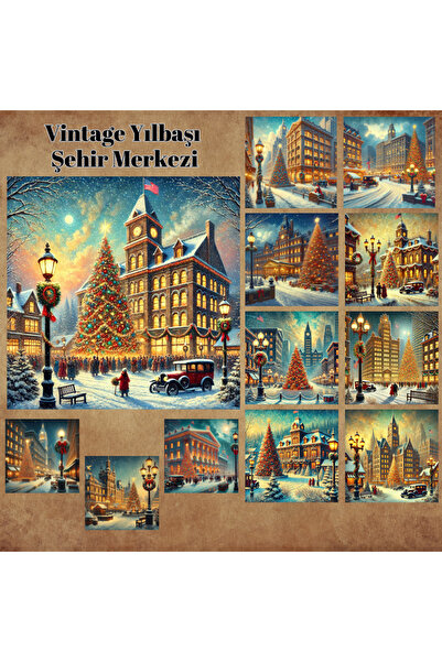 Pink Swan Craft Vintage novogodišnji gradski centri 12 komada set naljepnica ...