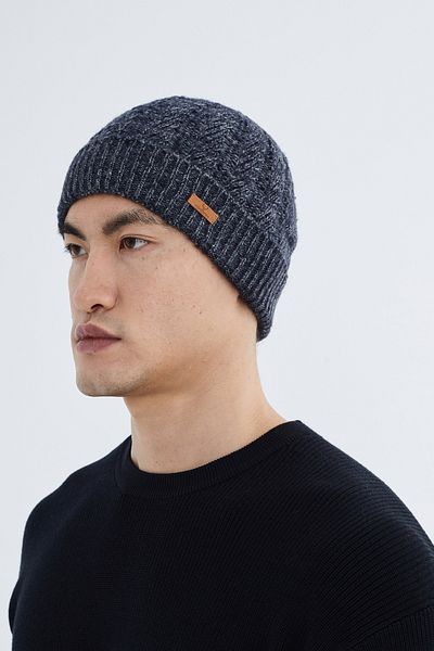 Nordbron Men's Navy Blue Acrylic Plain Soft Knitwear Beret Stretchy Double Fold Winter Basic Greg with Logo