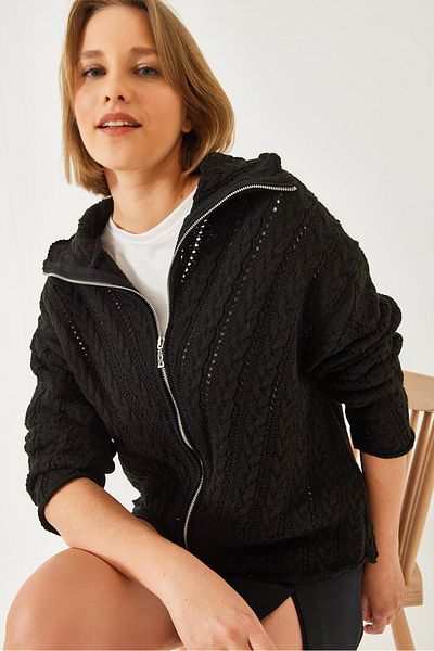 Bianco Lucci Women's Hairy Zippered Knitwear Cardigan 20247557