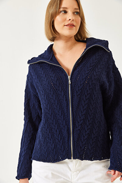 Bianco Lucci Kadın Saçlı Fermuarlı Triko Hırka 20247557