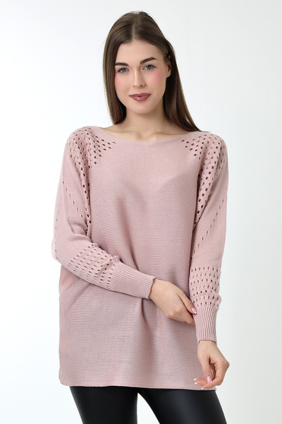 Devinka Women's Powder Oversize Openwork Loose Knitwear Sweater