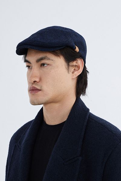 Nordbron Men's Woolen Cap with Dark Blue Leather Strap - Adjustable Basic Casual Cap