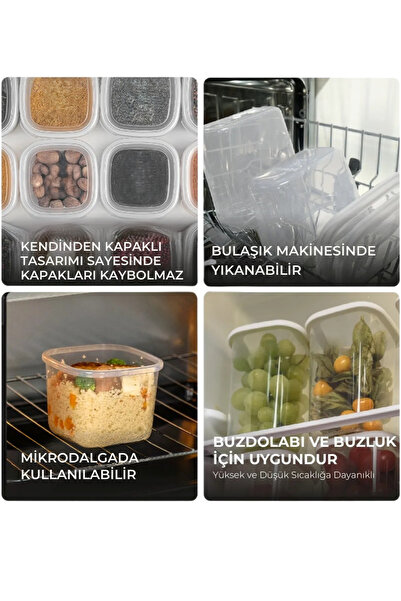 SUPERPUP 6-Piece Square Storage Container Set with Spoon Gift, for Food, Spices, Food 2X(600-1250-1900ml)