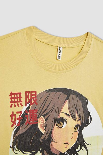 DeFacto B9549a8 Ss Girls Oversize Fit Printed Short Sleeve T-Shirt