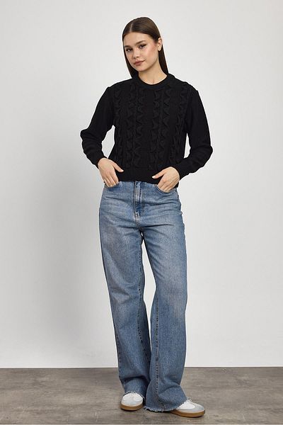 Rays 24364 Pulover cu volane cu sclipici negru