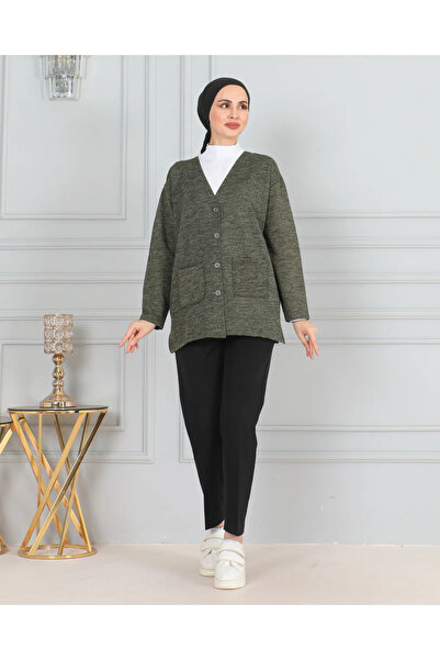 NOBLE STORE Kadın Anne KISA Ince Düğmeli Cepli Penye hırka Anneler Günü noble...