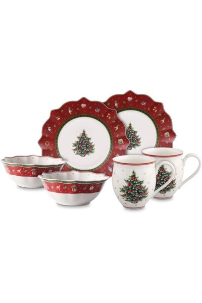 Villeroy & Boch Toy's Delight Kırmızı 2 Kişilik Kahvaltı Seti - Premium Porselen Noel Koleksiyonu 6 Parça