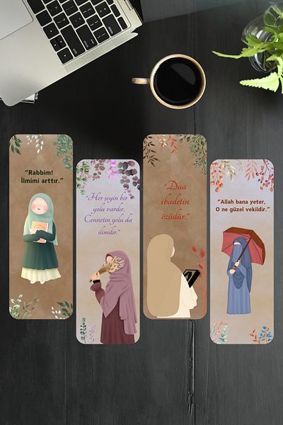 Burak Baskı Tasarım Ahsen, Grace Rain, Lavender, Green Hijab Girl Σελιδοδείκτης (ΣΕΤ 4) Ραμαζάνι, Κορίτσια Hijab
