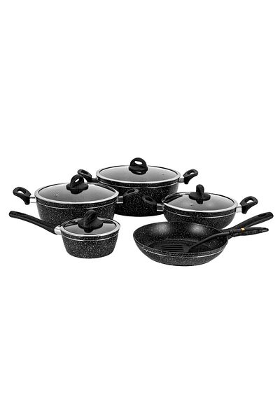 DELCASA 10 Pcs Non Stick Induction Cookware Set Aluminum With Granite Coating  5 Layer Construction