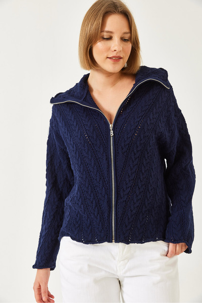 Bianco Lucci Kadın Saçlı Fermuarlı Triko Hırka 20247557